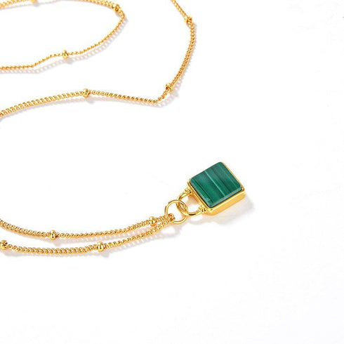 ALICE Malachite Square Pendant Necklace - Zafari Studio Jewelry